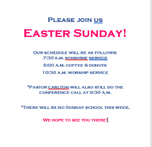 Please Join Us on Sunday, April 4, 2021